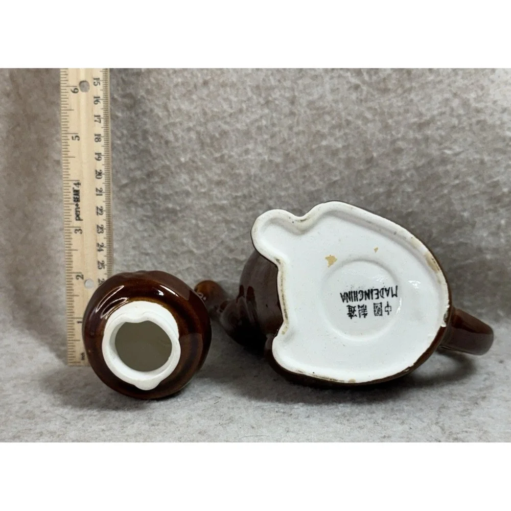 Vintage Brown Cat Chinese Ceramic‎ Tea Pot Glossy Glaze